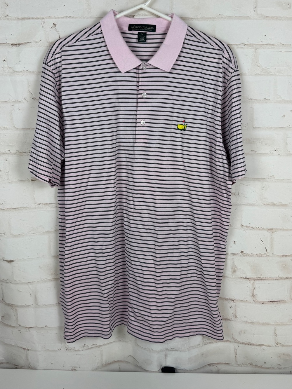 Masters Amen Corner Pink Striped Polo Size Large